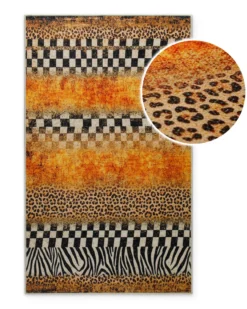 Badteppich Gelb Orange Animal Print mit Zebra-Design 