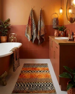 Badteppich Gelb Orange Animal Print mit Zebra-Design 