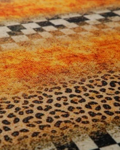 Badteppich Gelb Orange Animal Print mit Zebra-Design 