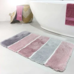 Badteppich Rosa Grau Silber