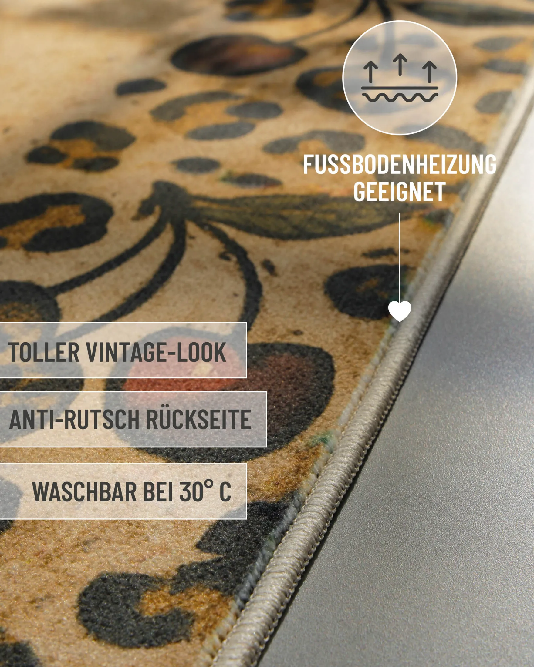 Badteppich Sand Gelb mit Vintage Animal Print "Catwalk" WECONhome