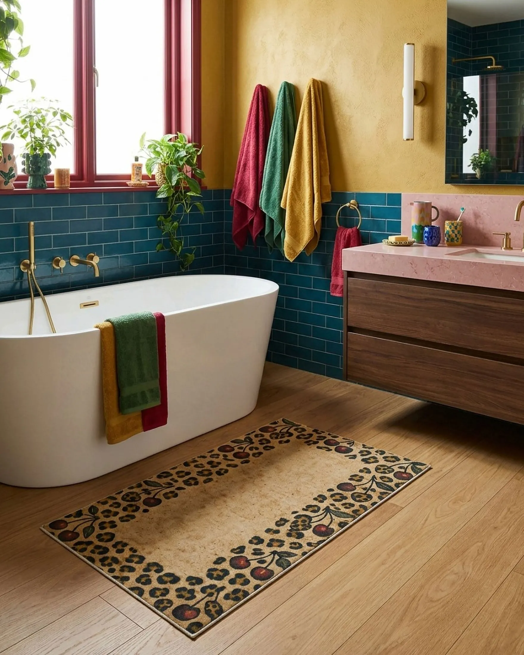 Badteppich Sand Gelb mit Vintage Animal Print "Catwalk" WECONhome
