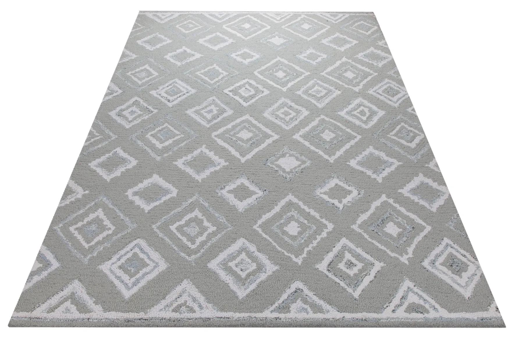 Berber-Raute in Hellgrau - Handtuft Wolle 160 x 230 cm