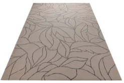 Blätter in Taupe - Handtuft Wolle 160 x 230 cm