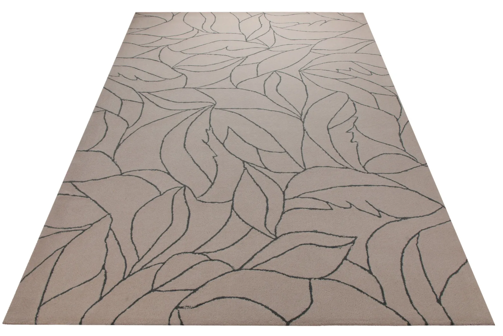 Blätter in Taupe - Handtuft Wolle 160 x 230 cm