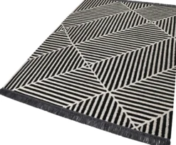Carpets&Co. Teppich 80x150 cm Schwarz Weiß "Irregular Fields"