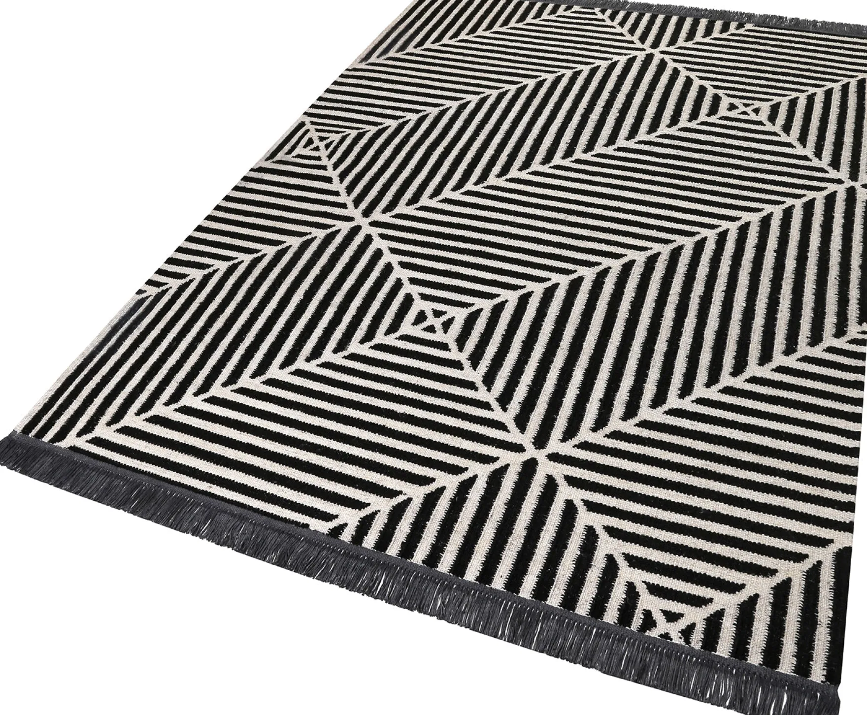 Carpets&Co. Teppich 80x150 cm Schwarz Weiß "Irregular Fields"