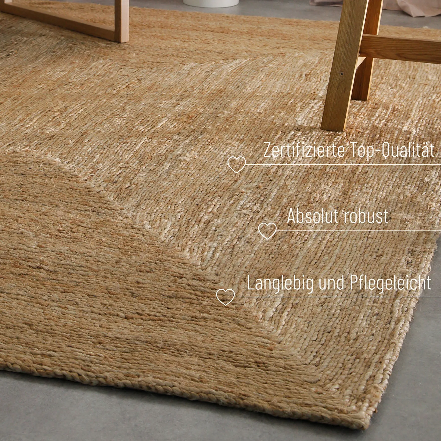 "Collins" Jute-Teppich – schwer, klar, handgewebt