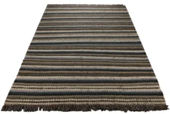 Dedon Outdoor Handwebteppich grau blau gestreift 160x230 cm
