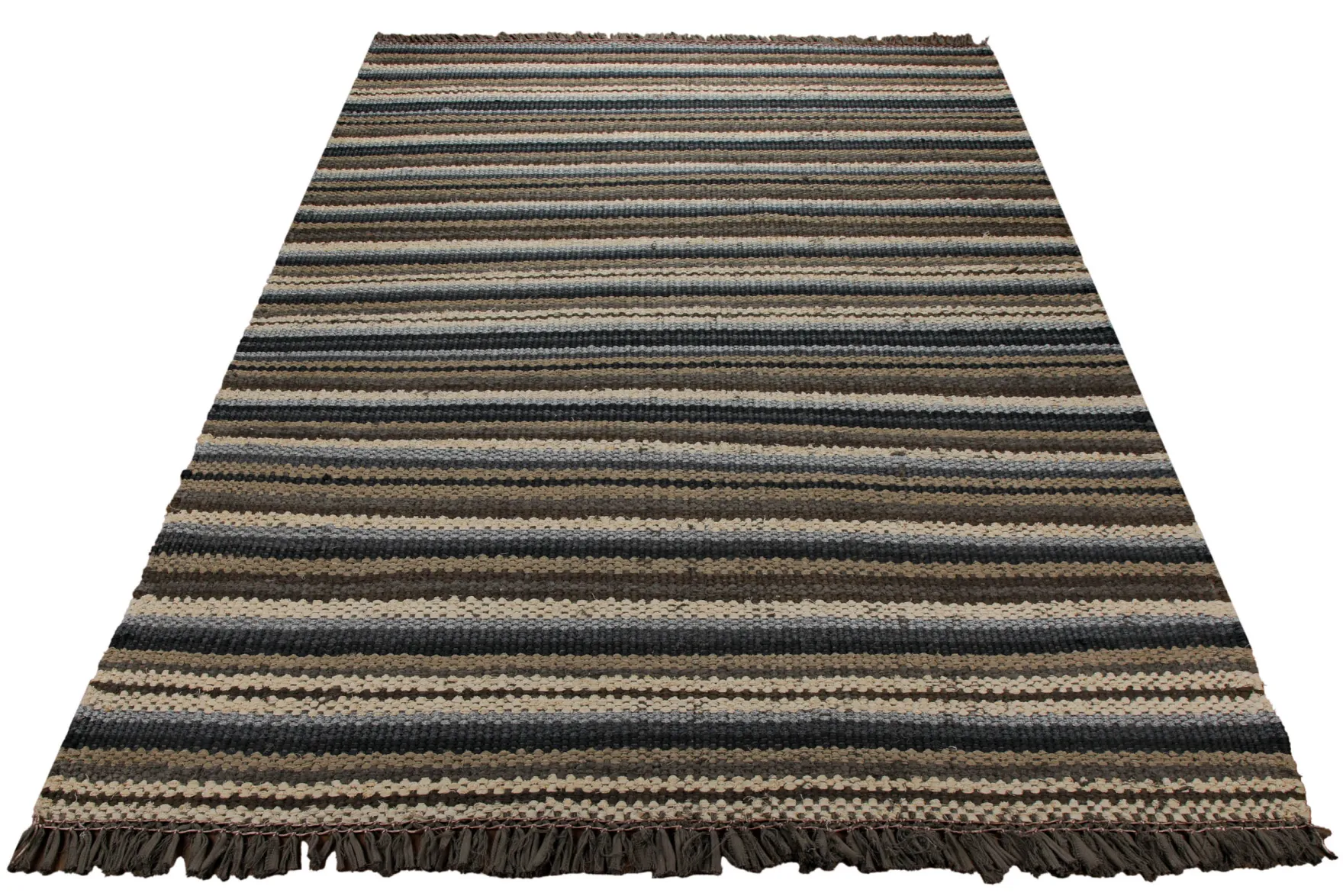 Dedon Outdoor Handwebteppich grau blau gestreift 160x230 cm
