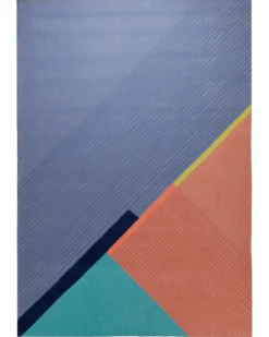 Diagonale in Blau und Koralle - Handtuft 160 x 230 cm