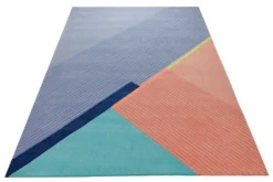 Diagonale in Blau und Koralle - Handtuft 160 x 230 cm