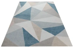 Dreiecke in Eisblau - Handtuft Wolle 160 x 230 cm
