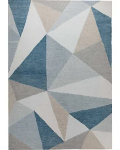 Dreiecke in Eisblau - Handtuft Wolle 160 x 230 cm