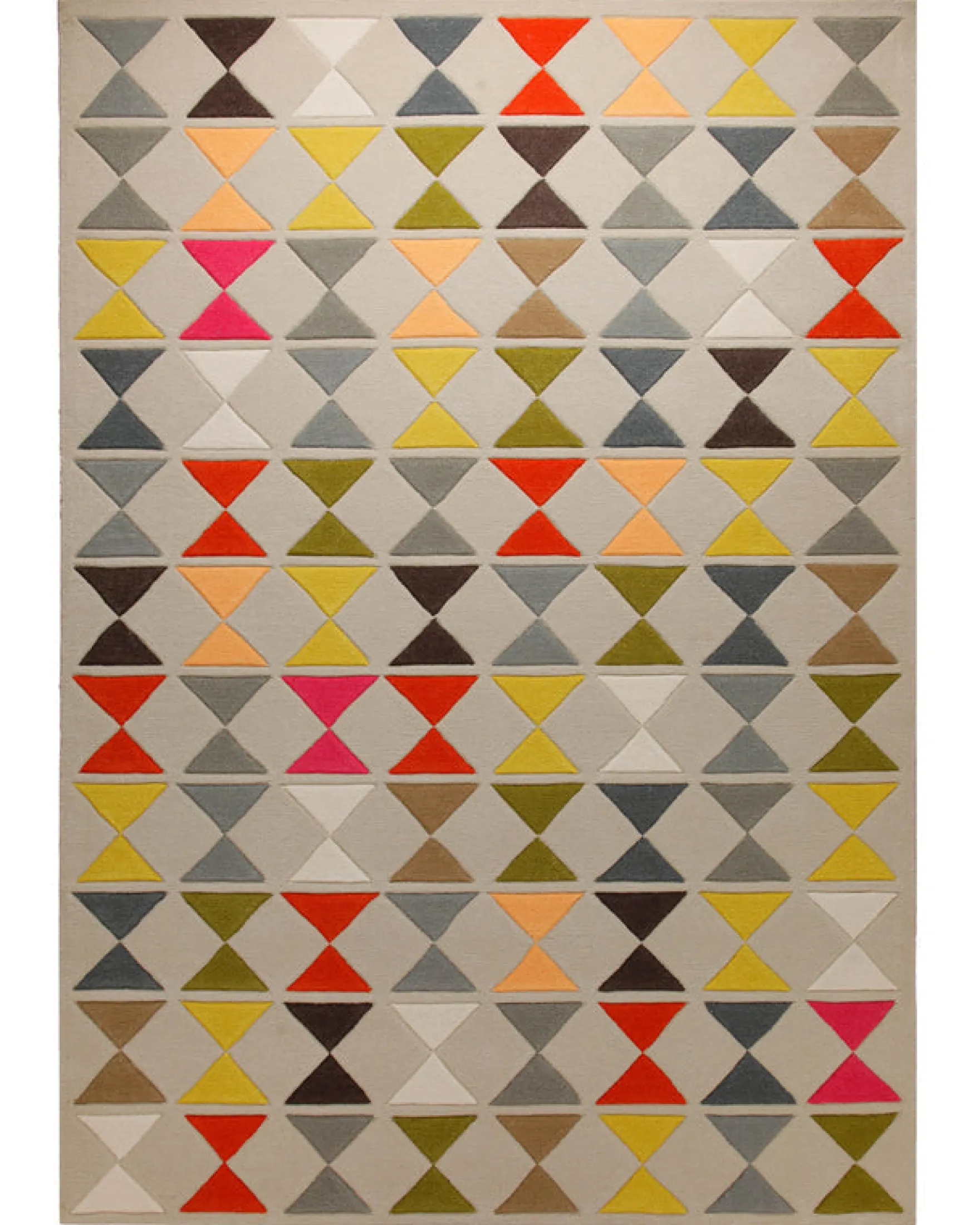 Dreiecke in Gelb und Rot - Handtuft auf Sand 160 x 230 cm