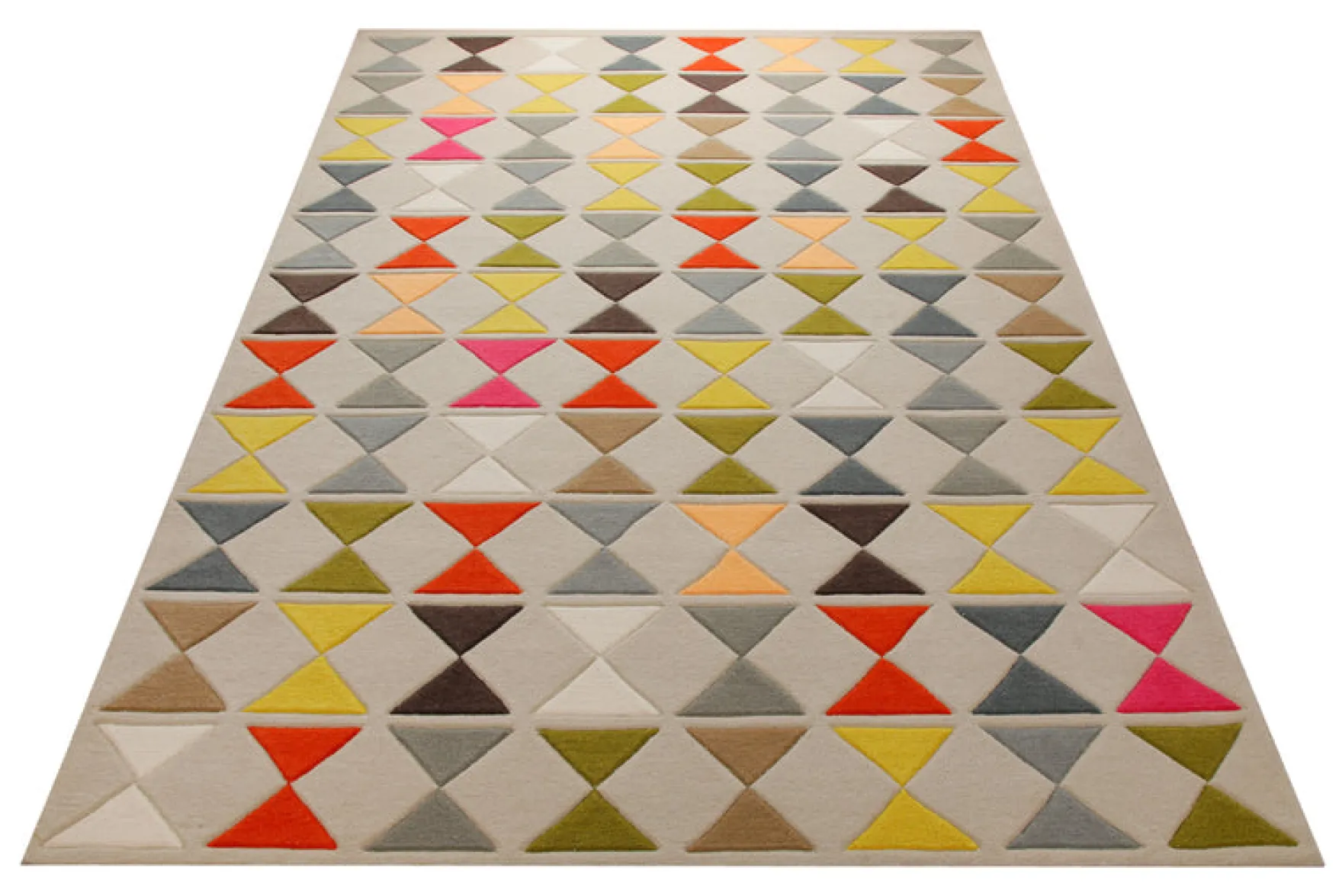 Dreiecke in Gelb und Rot - Handtuft auf Sand 160 x 230 cm
