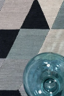 Esprit Kelim Teppich blau grau Kurzflor "Triango"