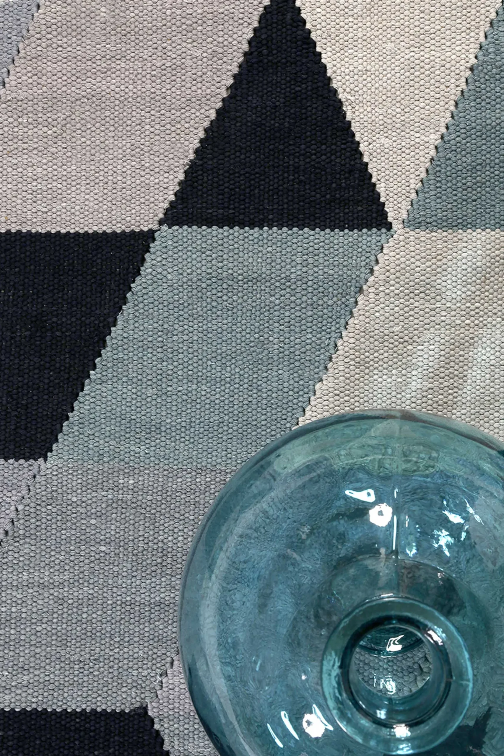 Esprit Kelim Teppich blau grau Kurzflor "Triango"