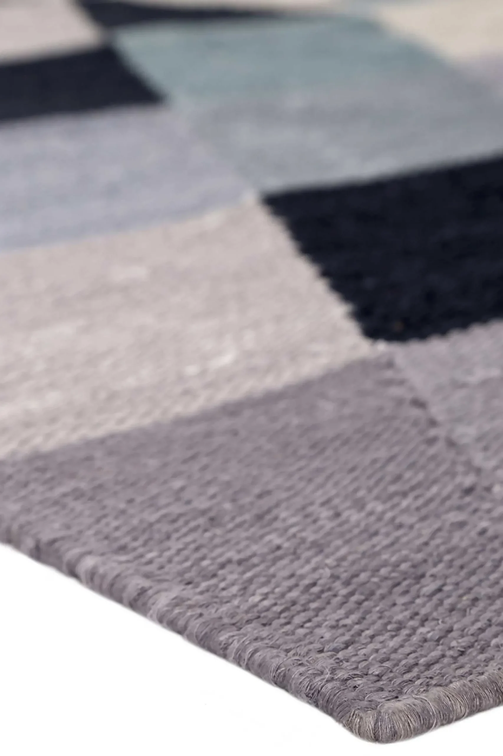 Esprit Kelim Teppich blau grau Kurzflor "Triango"
