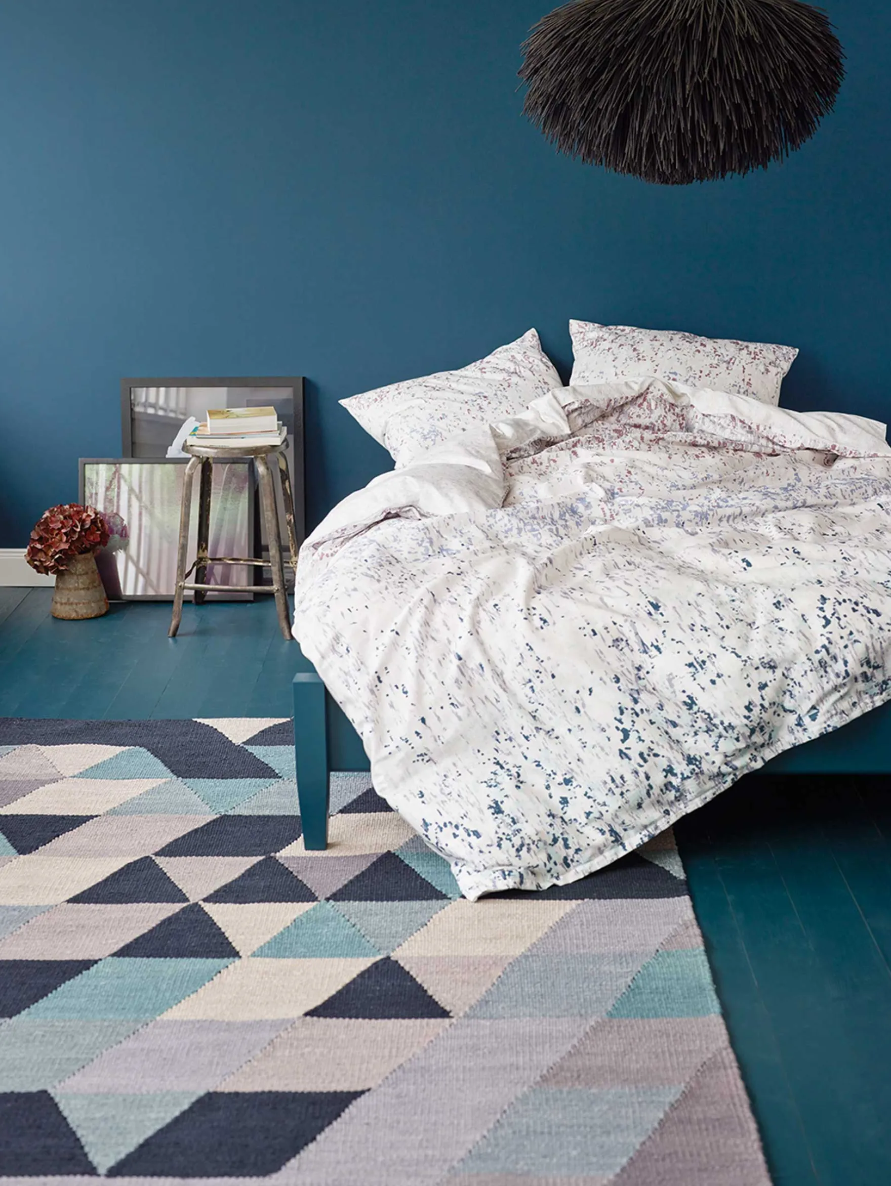 Esprit Kelim Teppich blau grau Kurzflor "Triango"