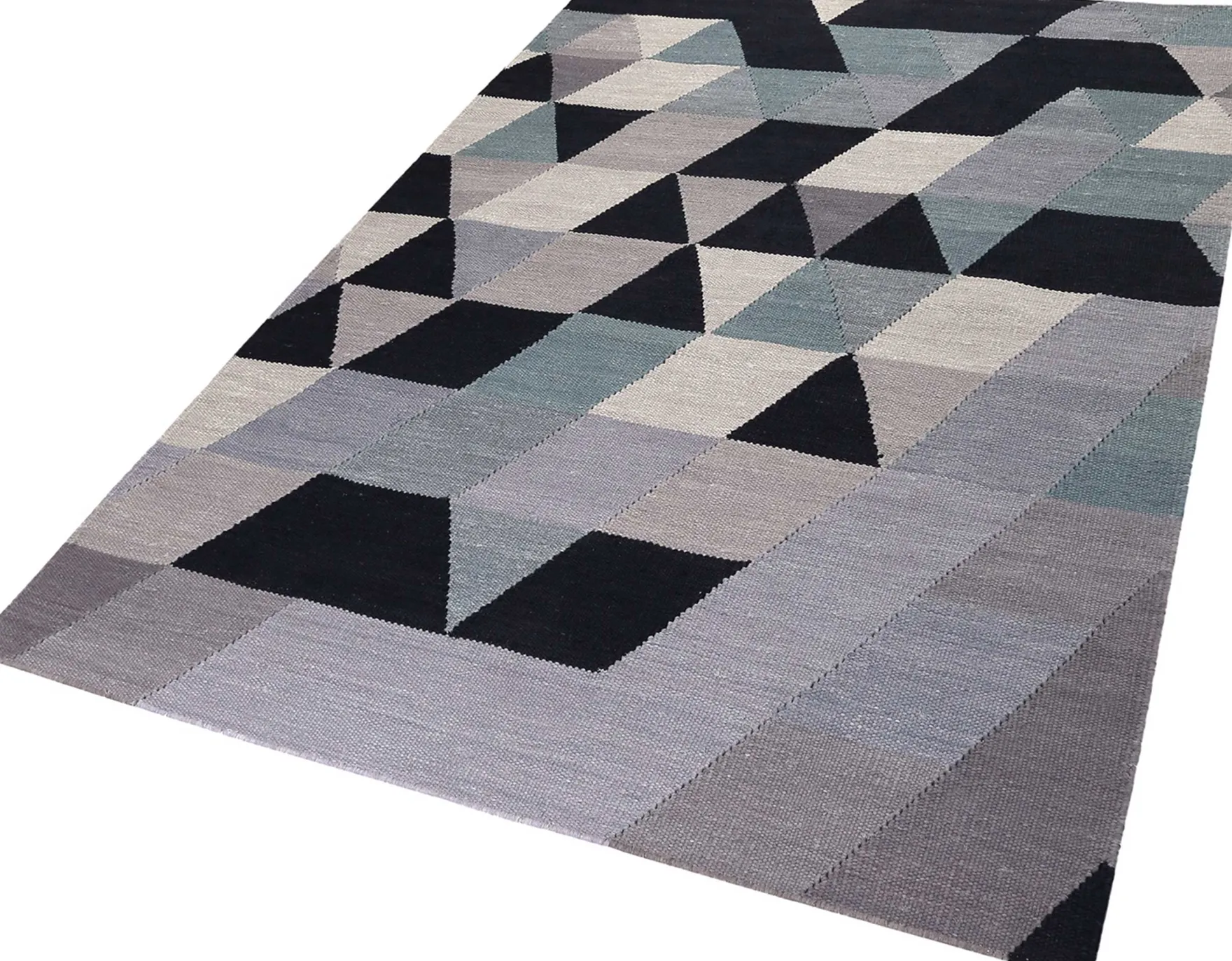 Esprit Kelim Teppich blau grau Kurzflor "Triango"