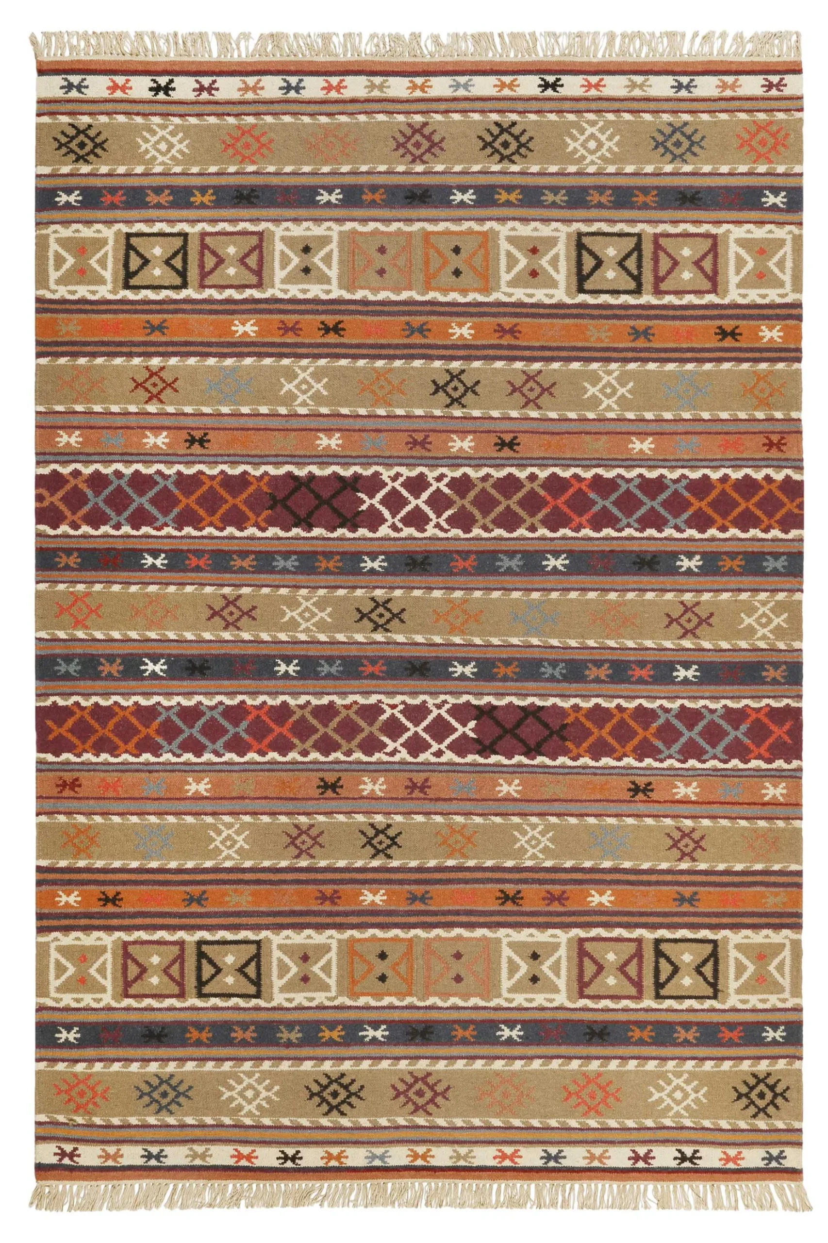 Esprit Kelim Teppich Taupe Braun Rot aus Wolle "Agra"