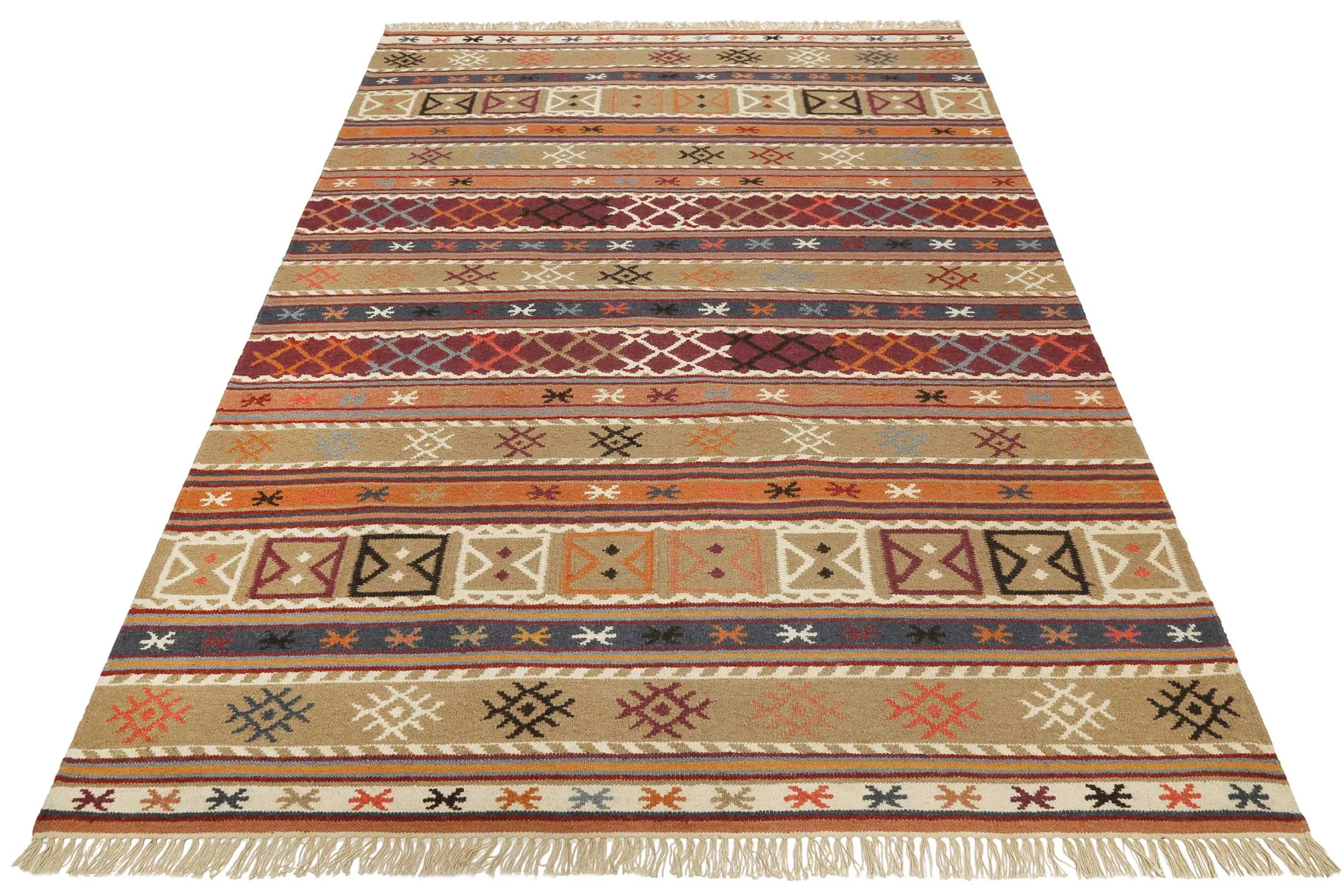 Esprit Kelim Teppich Taupe Braun Rot aus Wolle "Agra"