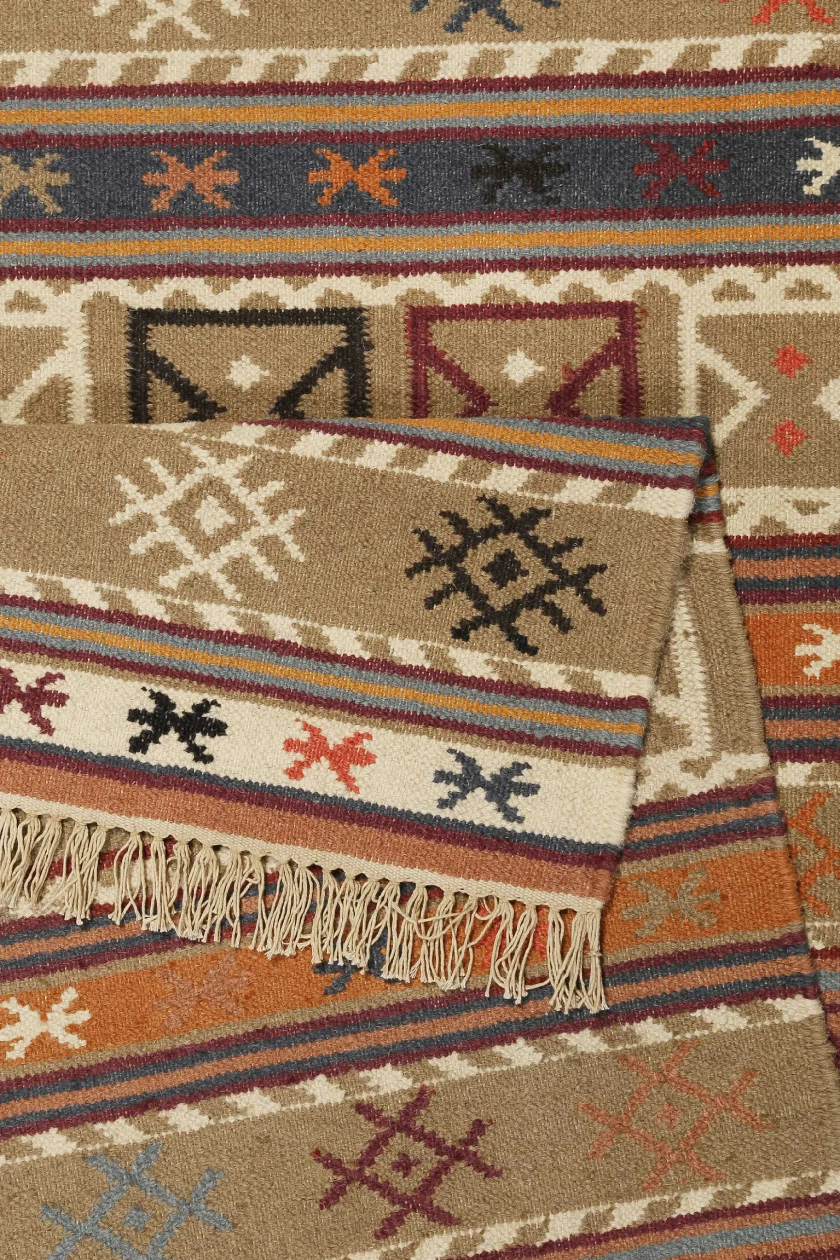Esprit Kelim Teppich Taupe Braun Rot aus Wolle "Agra"