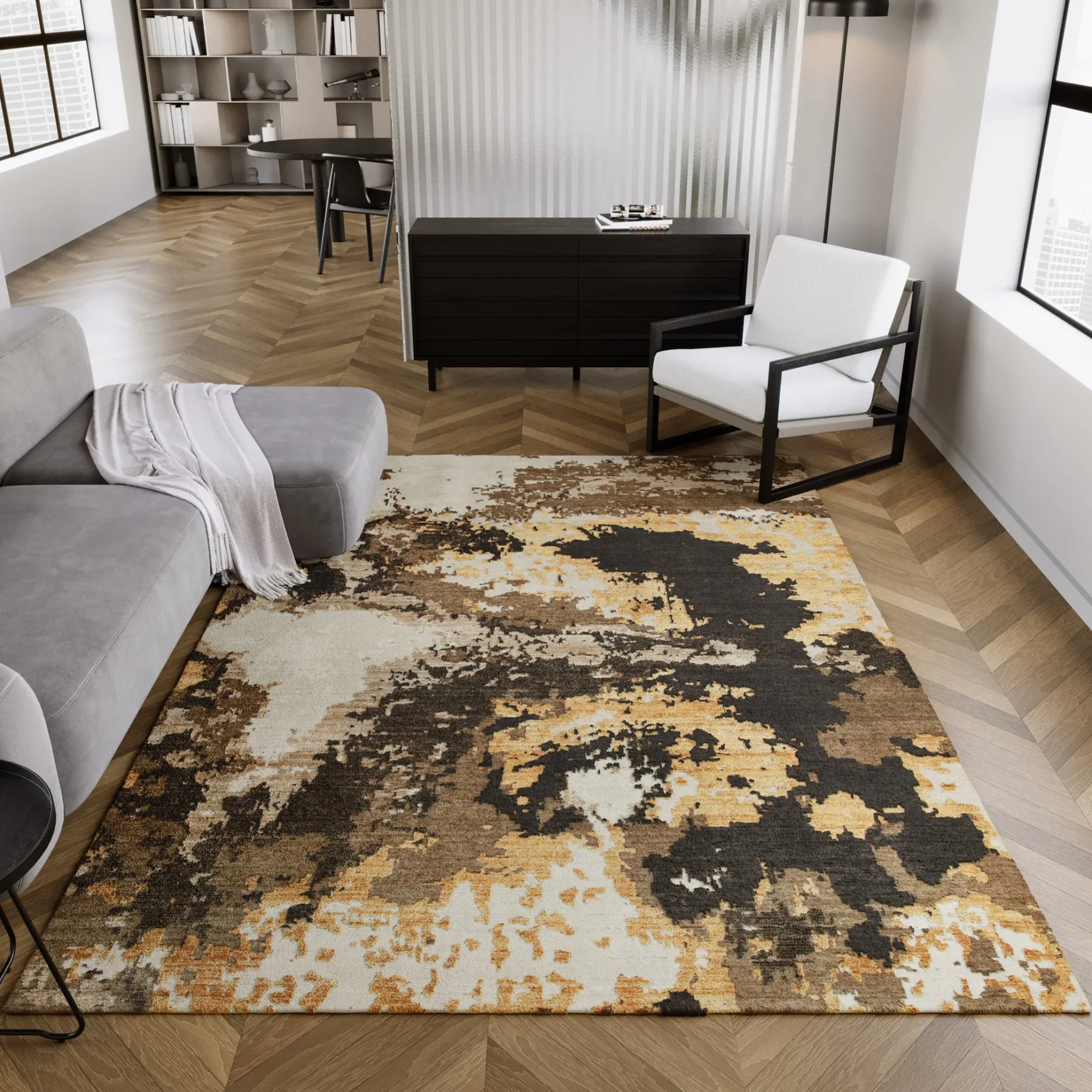 Esprit Kurzflor Teppich Gold aus Wolle "Manhattan"