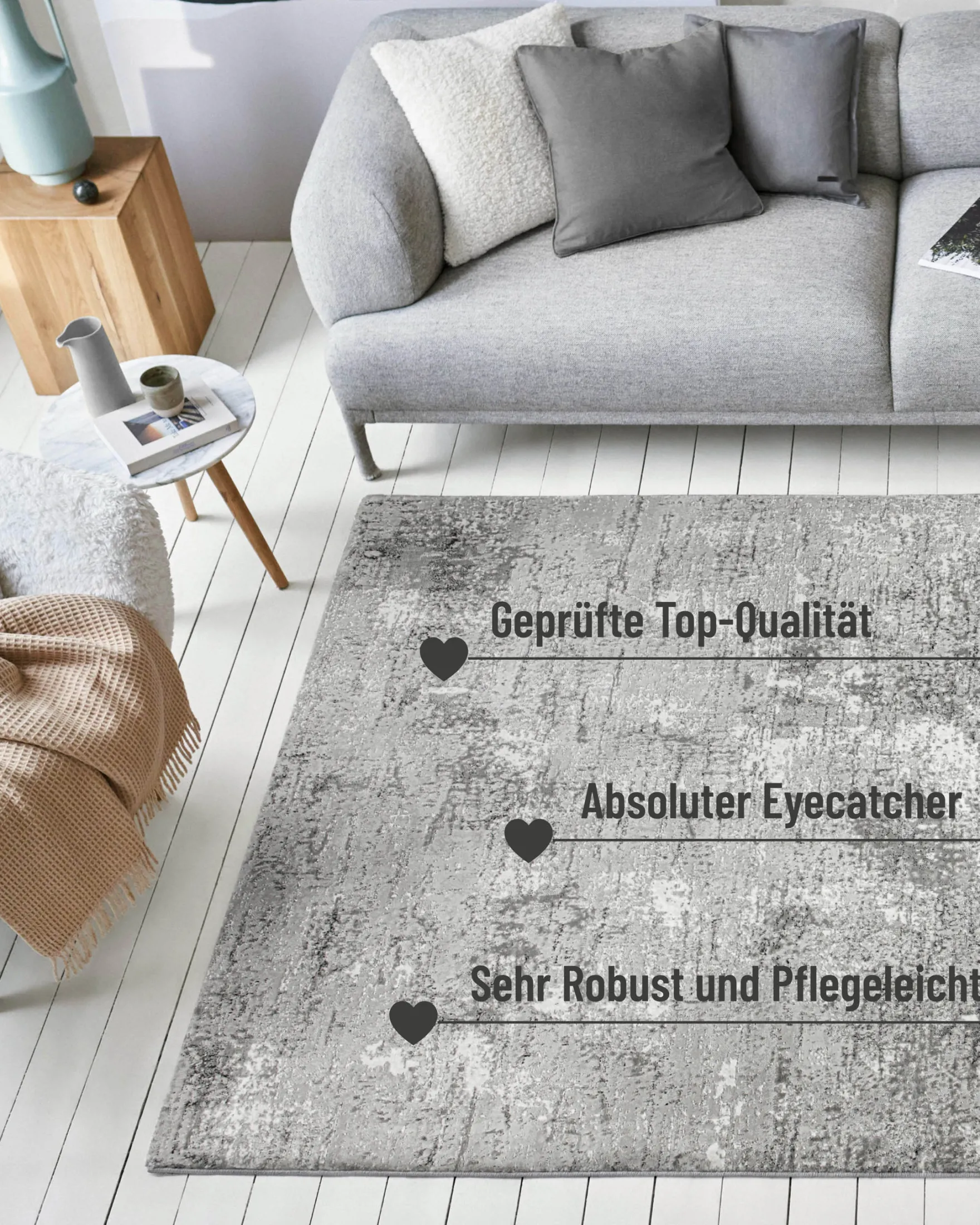 Esprit Kurzflorteppich Grau Silber "Feel Vintage 2.0"