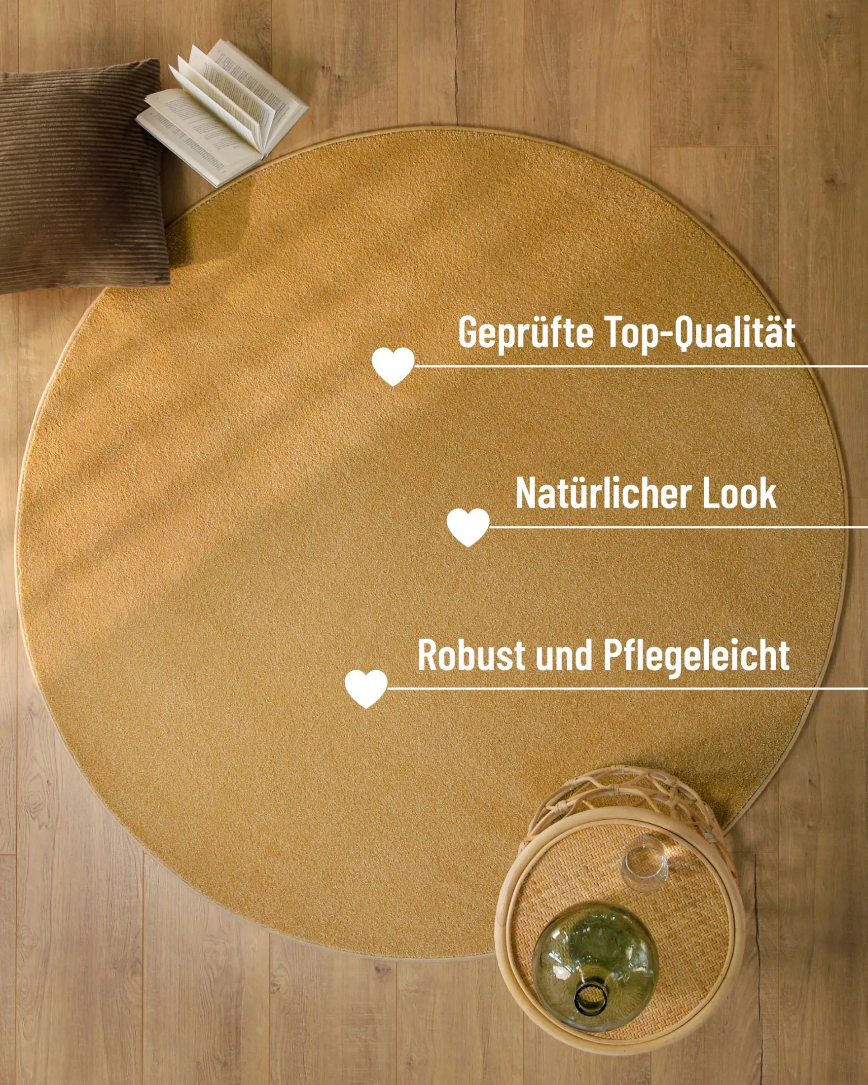 Esprit Kurzflorteppich Rund Ocker Gelb "Vegas"