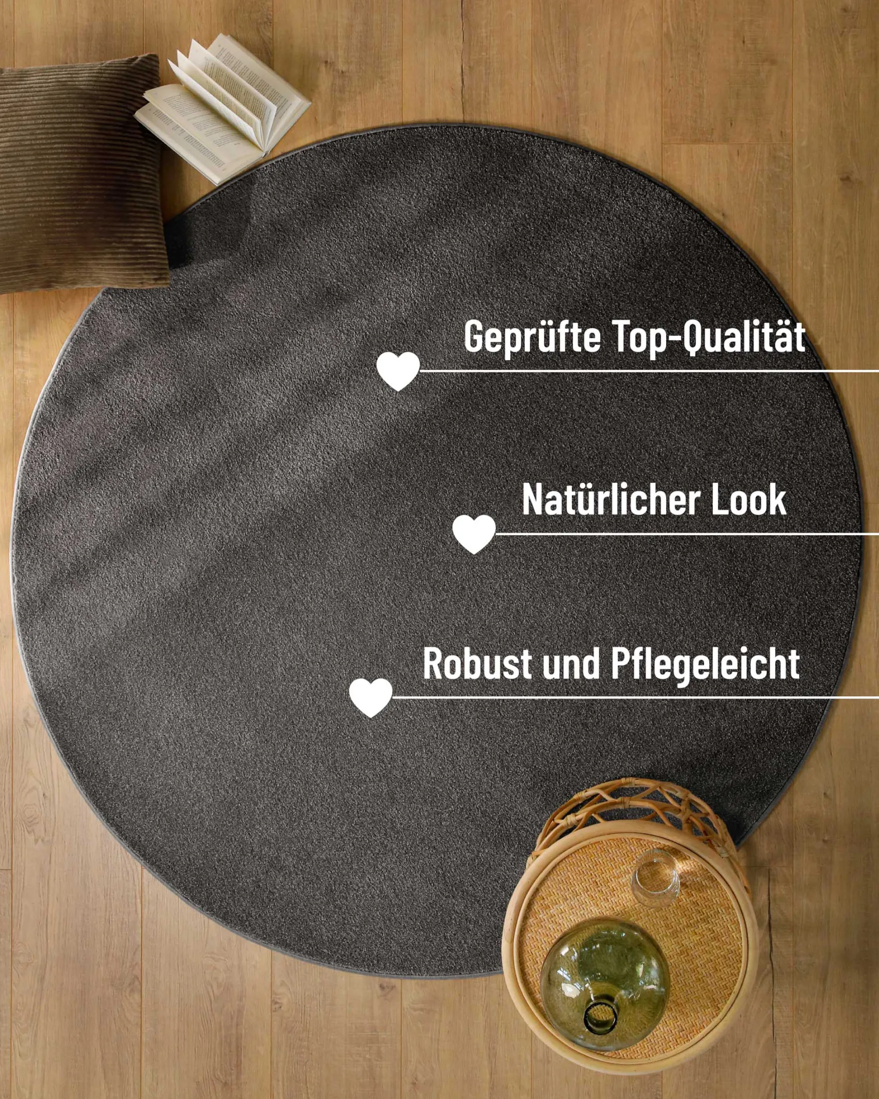 Esprit Kurzflorteppich Rund Anthrazit Grau "Vegas"