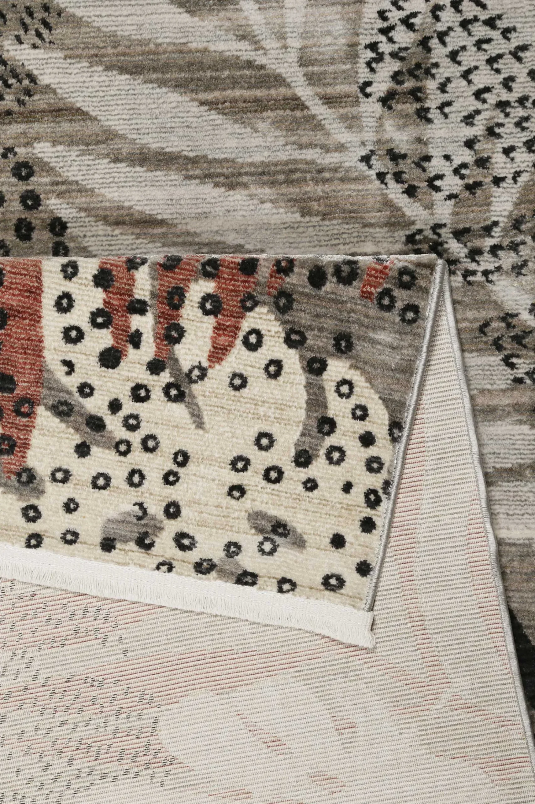 Esprit Teppich grau beige rot Kurzflor "Florence"