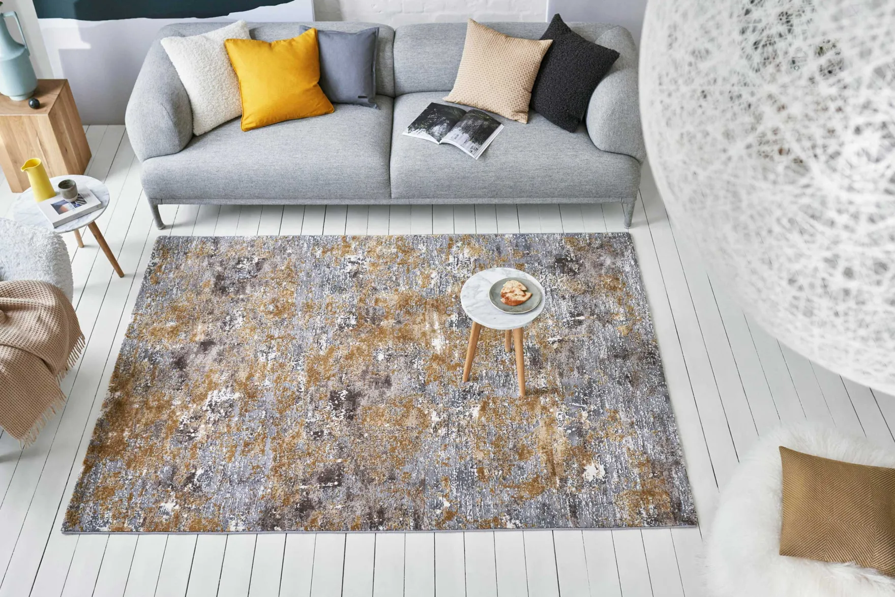 Esprit Teppich Grau Gold Kurzflor "Vintage Feels"