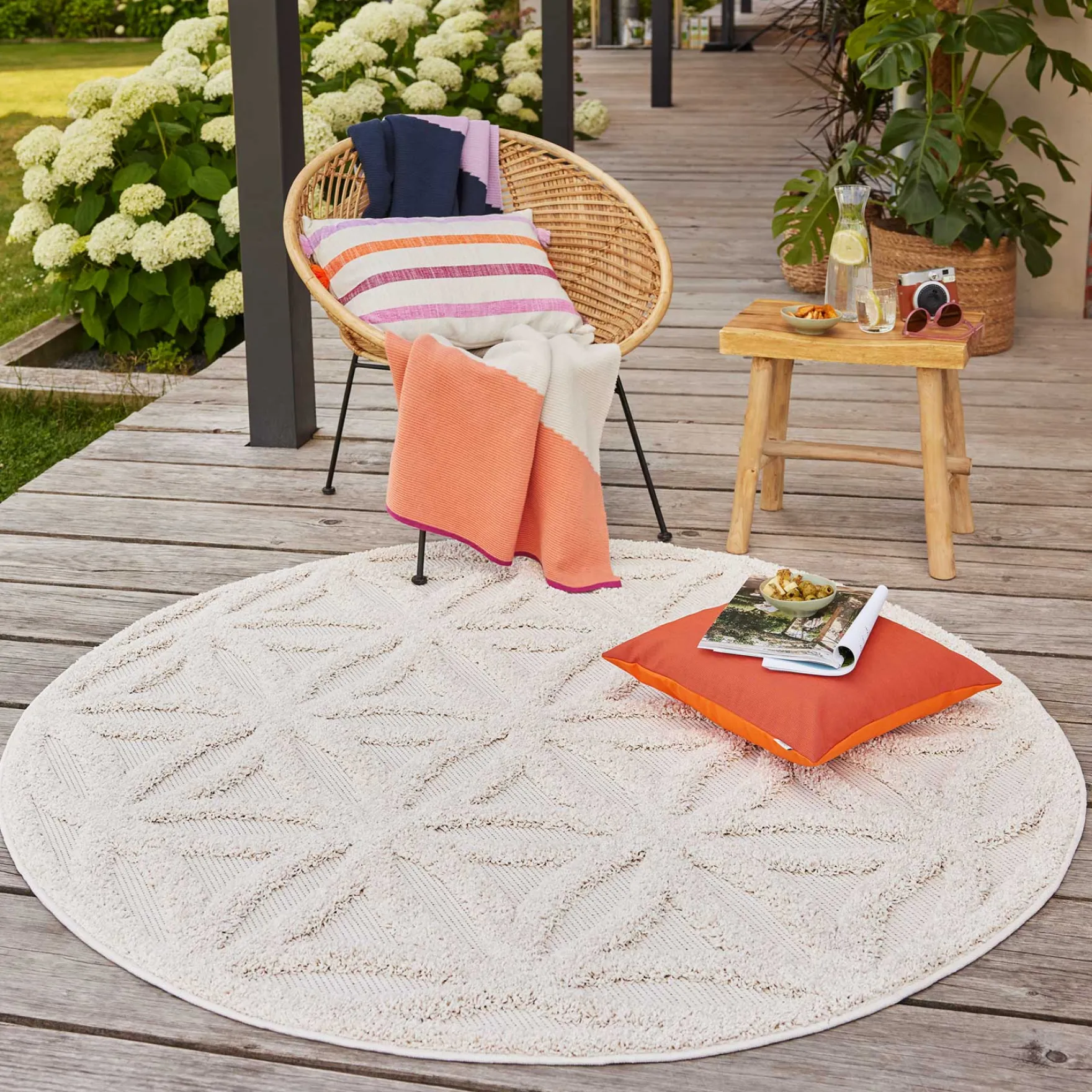 Esprit Teppich In- und Outdoor Rund Creme Beige "Shake"