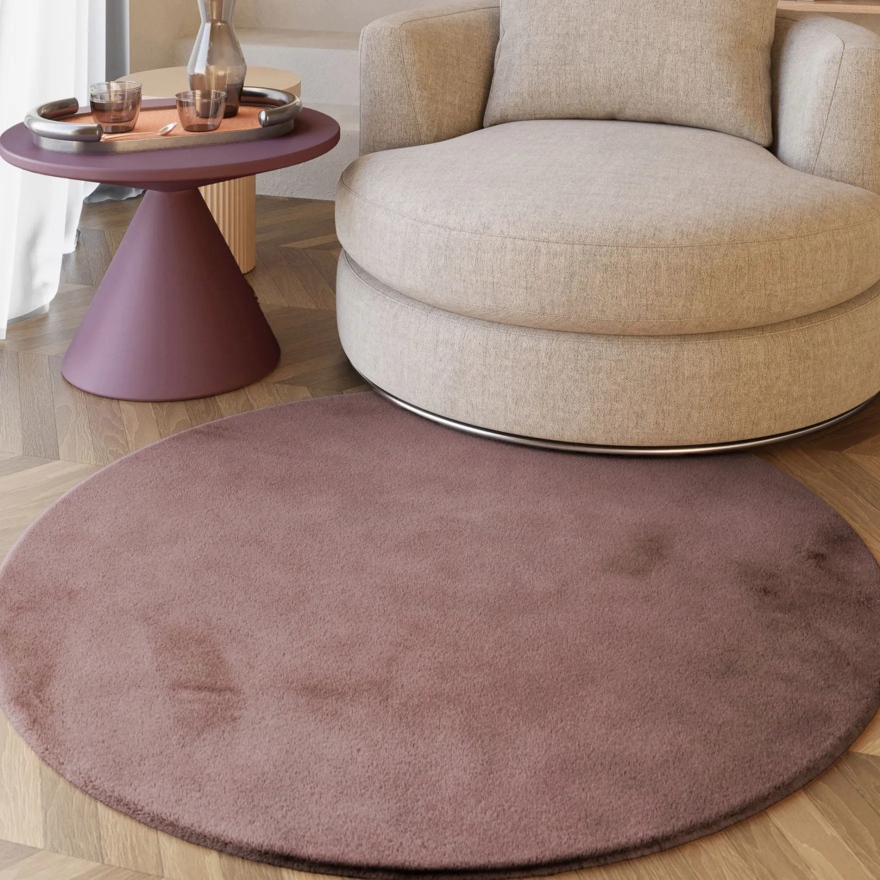 Esprit Teppich Rund Altrosa und sehr flauschig Hochflor "Alice"