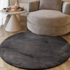 Esprit Teppich Rund Anthrazit und sehr flauschig Hochflor 
