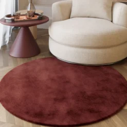 Esprit Teppich Rund Bordeaux Rot und sehr flauschig Hochflor 