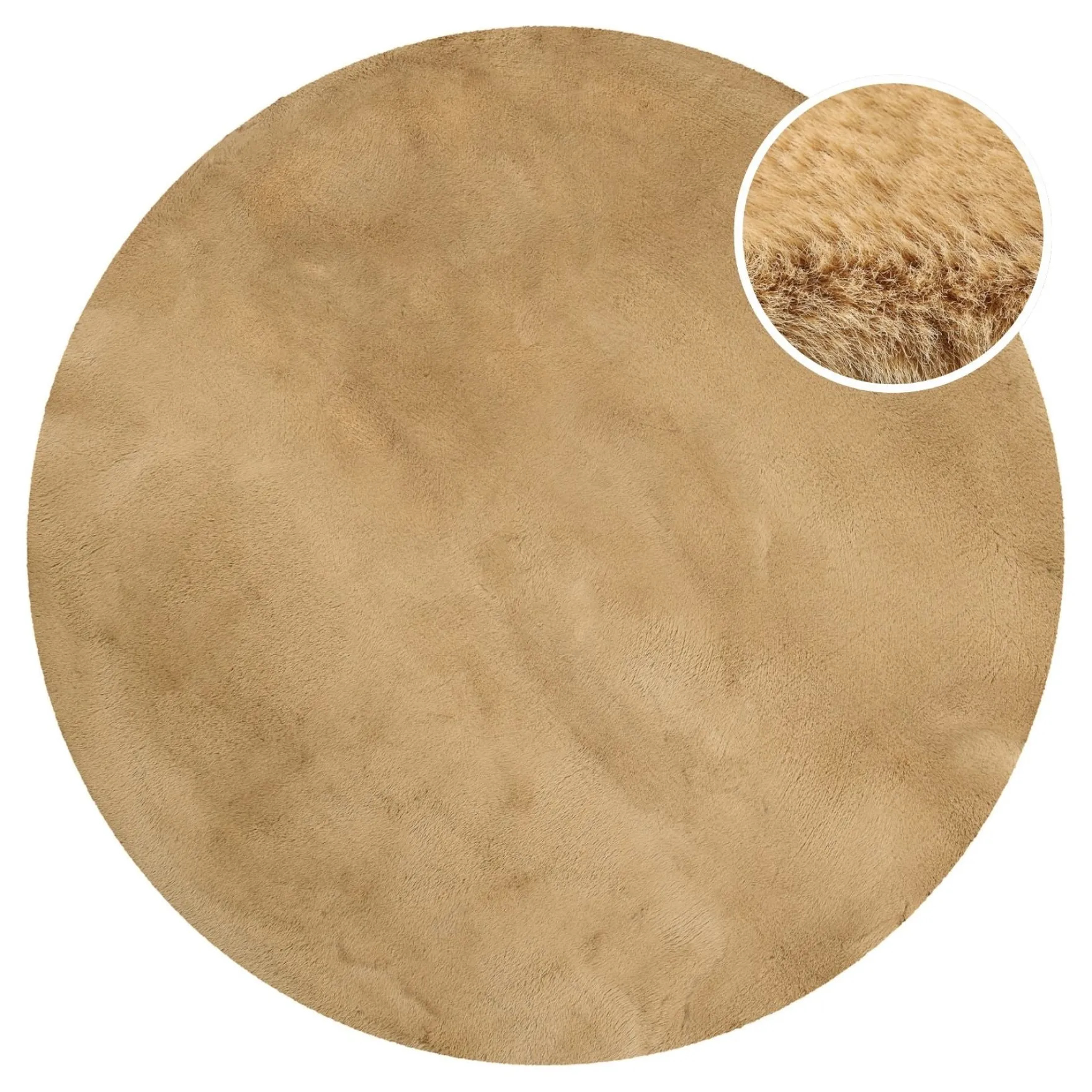 Esprit Teppich Rund Caramel Beige und sehr flauschig Hochflor "Alice"