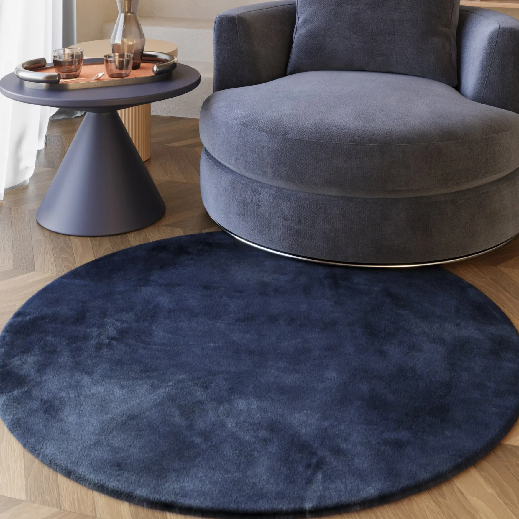 Esprit Teppich Rund Dunkelblau und sehr flauschig Hochflor "Alice"
