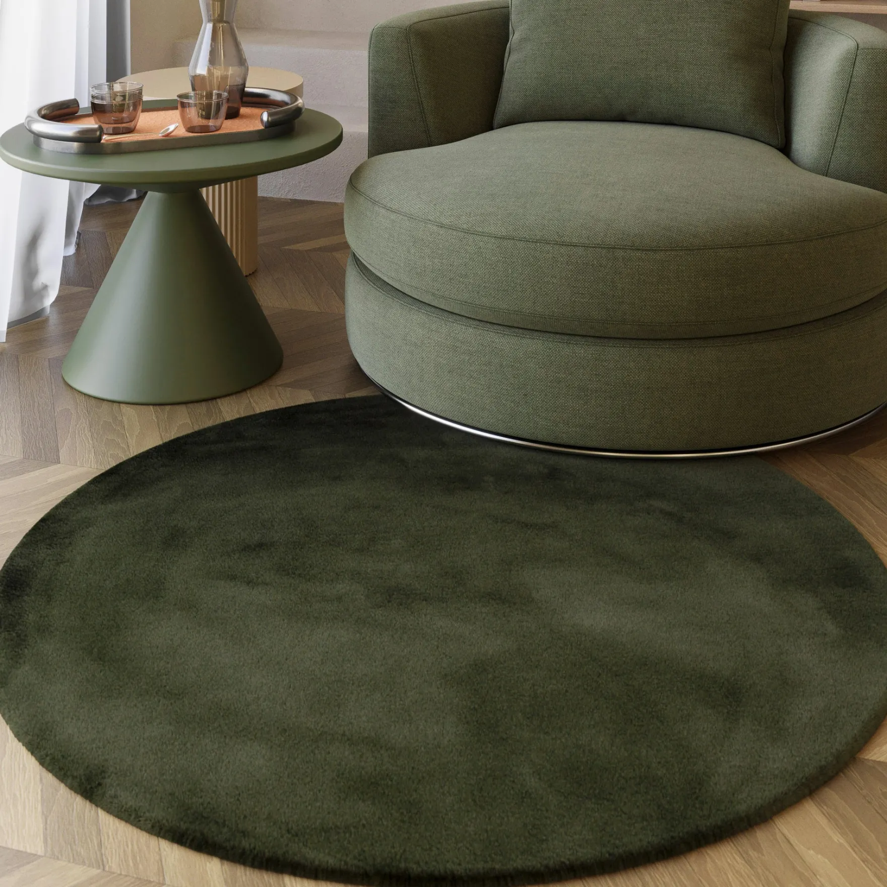 Esprit Teppich Rund Oliv Grün und sehr flauschig Hochflor "Alice"