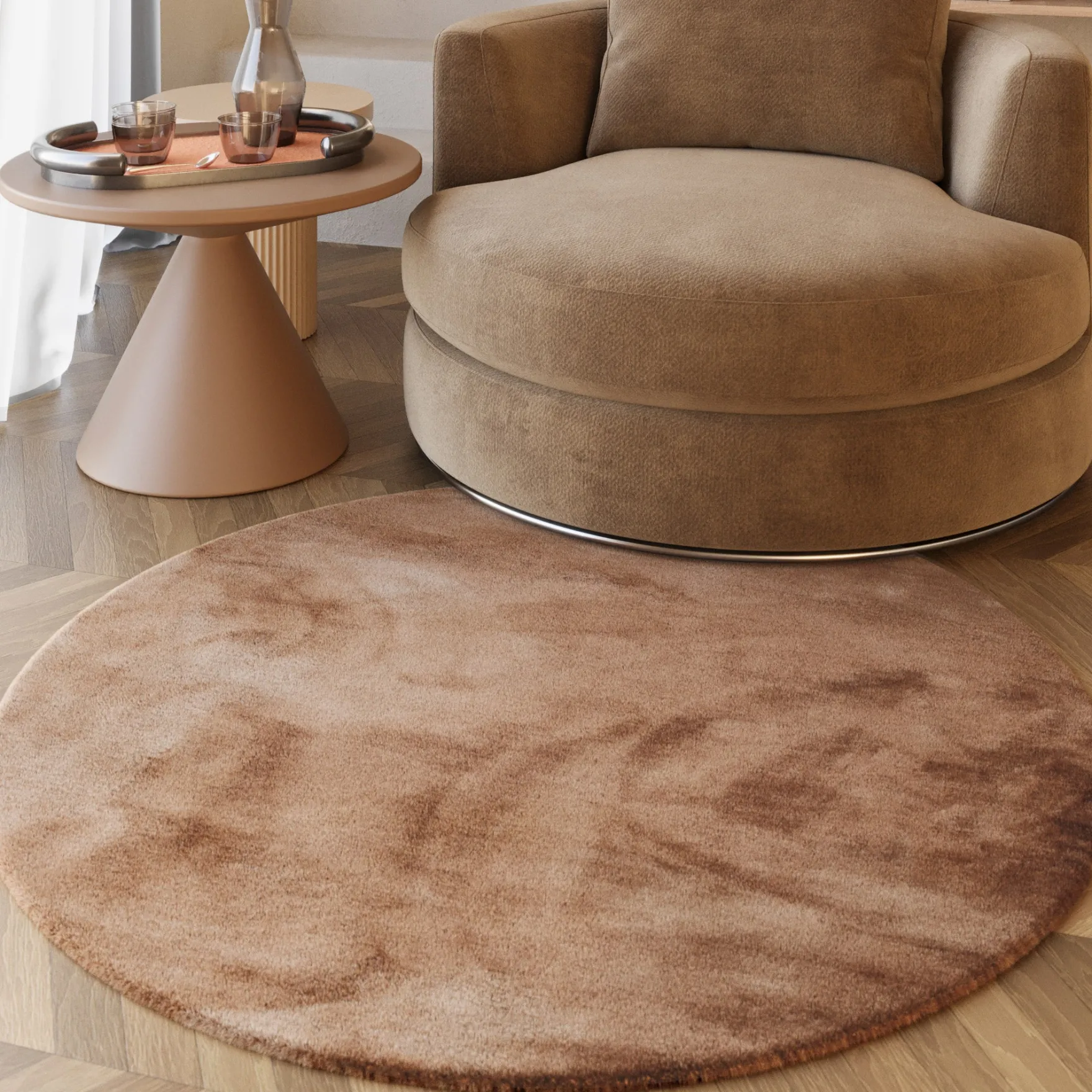 Esprit Teppich Rund Puder Rosa und sehr flauschig Hochflor "Alice"