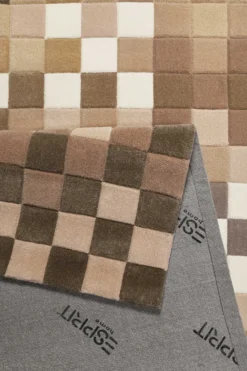 Esprit Wollteppich kariert Beige Braun "Pixel"
