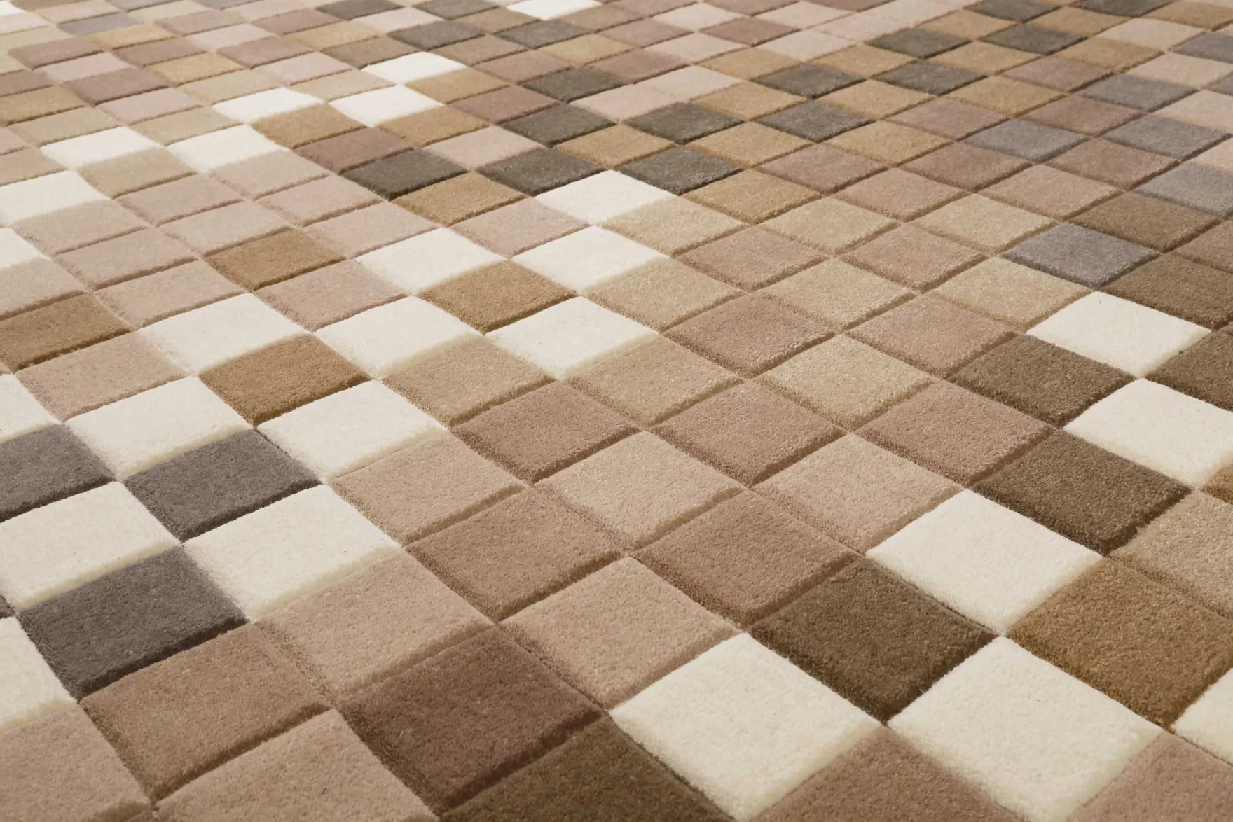 Esprit Wollteppich kariert Beige Braun "Pixel"