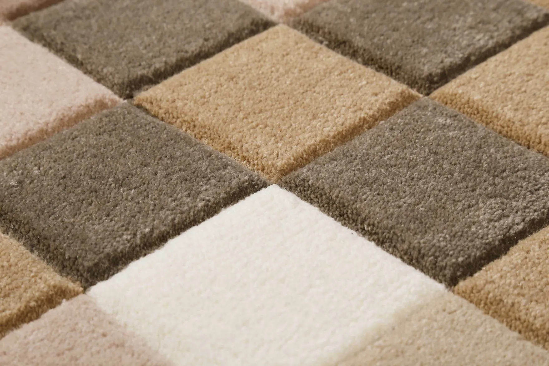 Esprit Wollteppich kariert Beige Braun "Pixel"