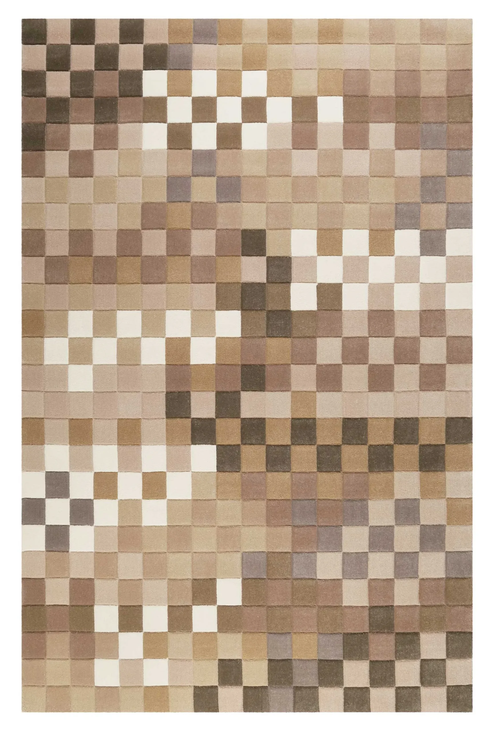 Esprit Wollteppich kariert Beige Braun "Pixel"
