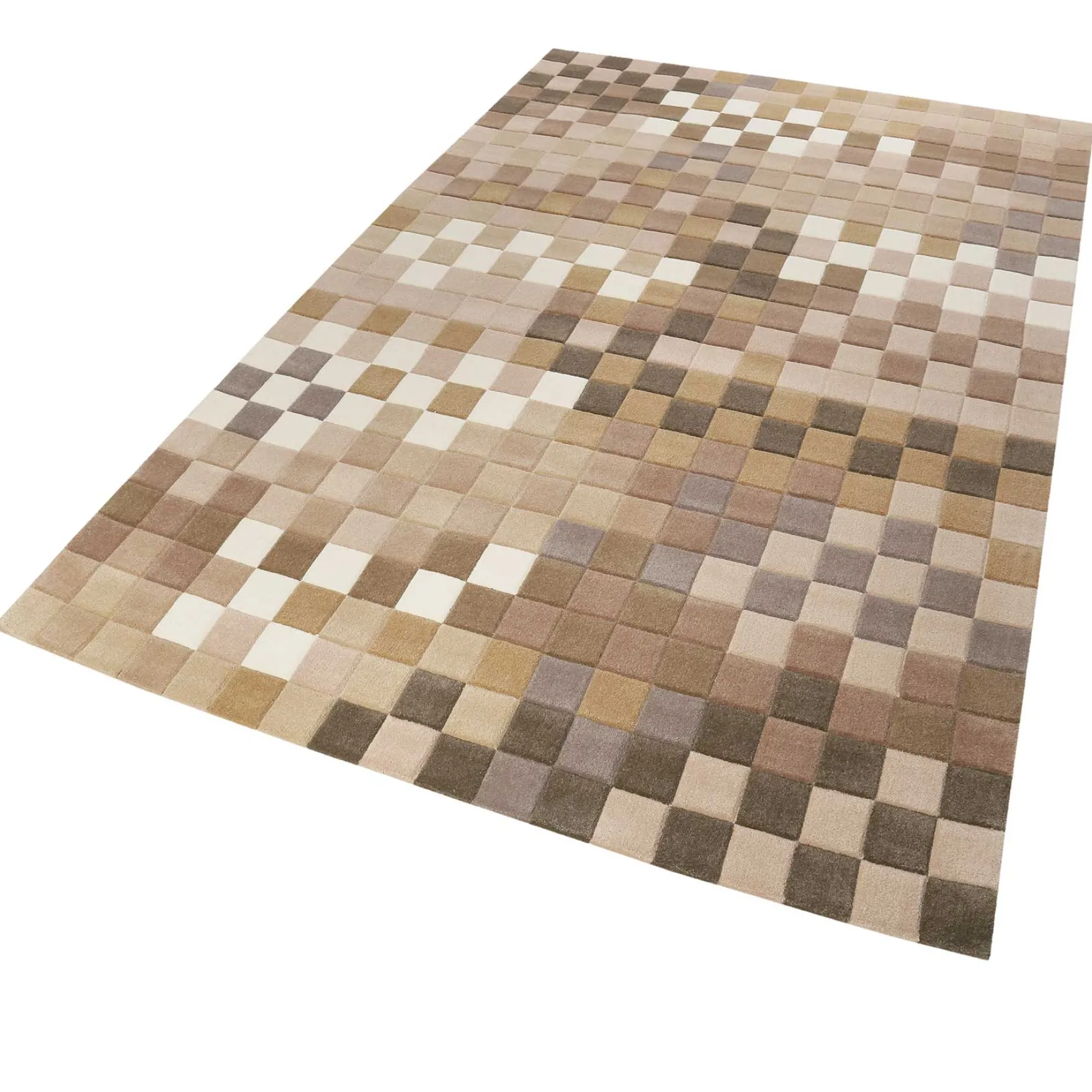 Esprit Wollteppich kariert Beige Braun "Pixel"