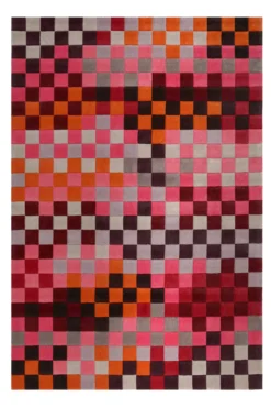 Esprit Wollteppich kariert Rot Pink Bunt "Pixel"