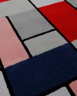 Farbraster in Rot und Grau - Handtuft Wolle 160 x 230 cm