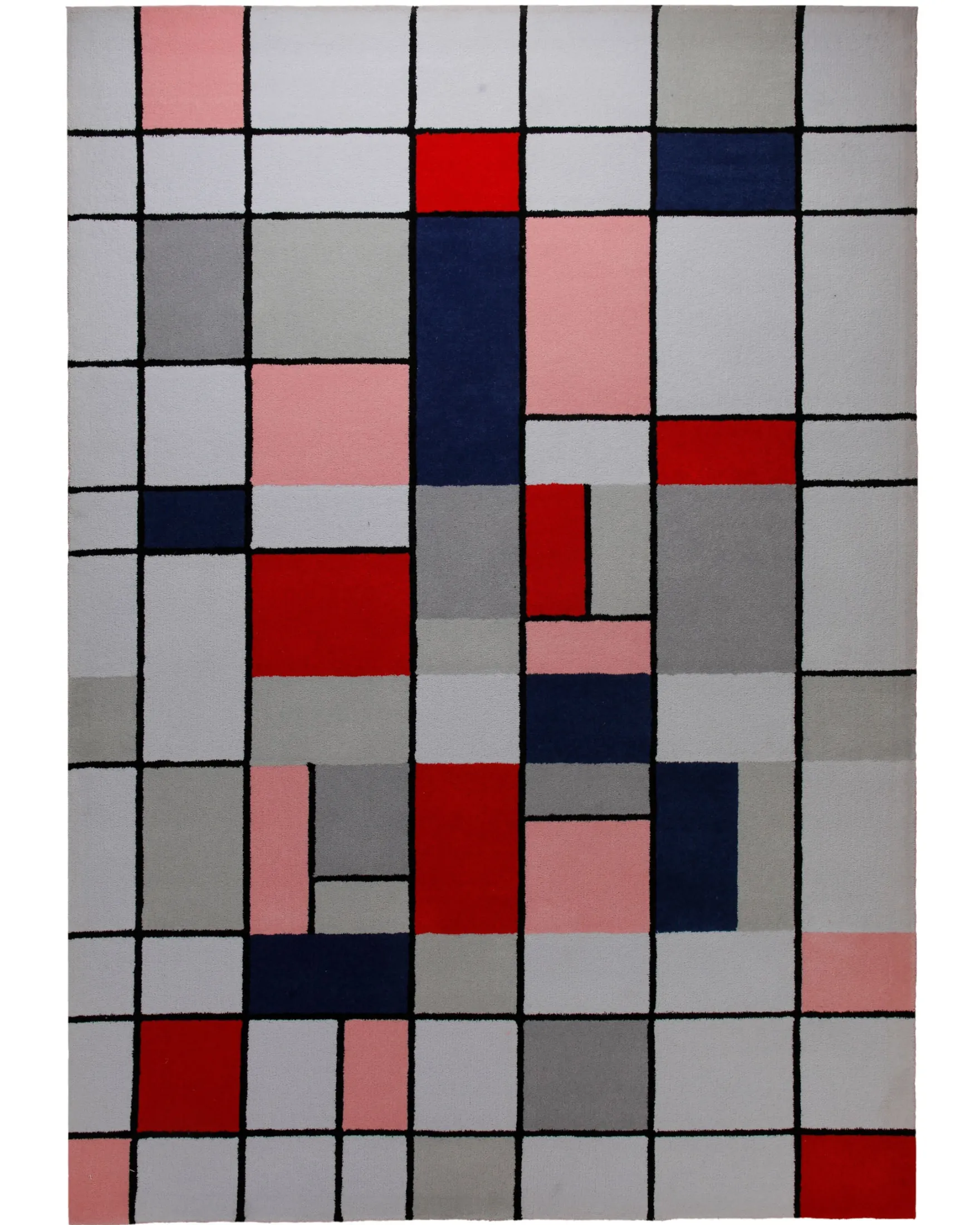 Farbraster in Rot und Grau - Handtuft Wolle 160 x 230 cm